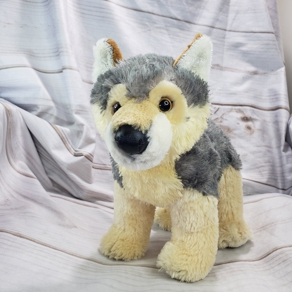 Aurora Timber Wolf Husky Dog 12 Inch Plush Stuffed Animal Gray Cream Brown Eyes - Picture 1 of 8